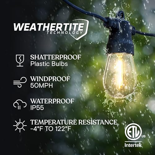 Brightech Ambience Pro Solar Powered Outdoor String Lights -27 ft Commercial Grade Waterproof Edison Patio Lights, Shatterproof LED String Lights for Outside, Porch - 12 Bulbs, 1W Soft White - Image 2