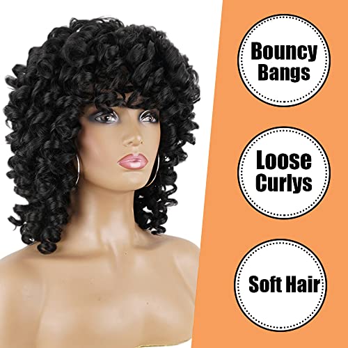 PHOENIXFLY Black Curly Wigs for Black Women Short Curly Wigs for Women Curly Synthetic Hair Heat Resistant Hair Replacement with Wig Caps (Black) - Image 3