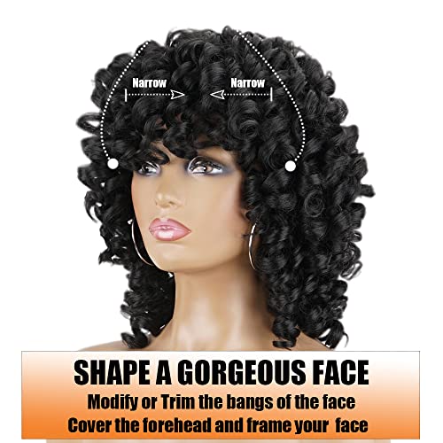 PHOENIXFLY Black Curly Wigs for Black Women Short Curly Wigs for Women Curly Synthetic Hair Heat Resistant Hair Replacement with Wig Caps (Black) - Image 4