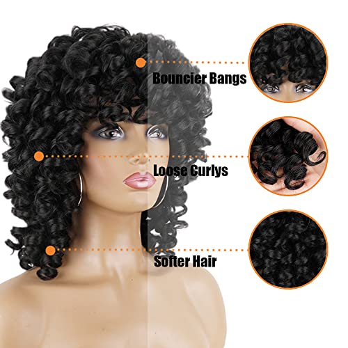 PHOENIXFLY Black Curly Wigs for Black Women Short Curly Wigs for Women Curly Synthetic Hair Heat Resistant Hair Replacement with Wig Caps (Black) - Image 5