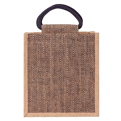 Jute Cottage Eco-Friendly Lunch Tote Bag for Men | Black Printed Jute Tiffin Bag with Zip | Handcrafted Sustainable Carry Bag for Office, Travel, Daily Use - Image 3