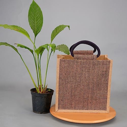 Jute Cottage Eco-Friendly Lunch Tote Bag for Men | Black Printed Jute Tiffin Bag with Zip | Handcrafted Sustainable Carry Bag for Office, Travel, Daily Use - Image 2