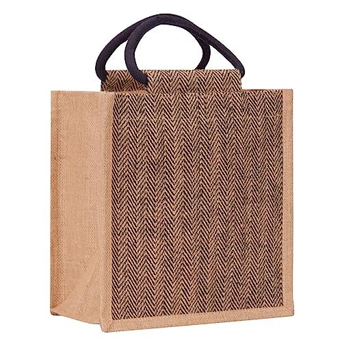 Jute Cottage Eco-Friendly Lunch Tote Bag for Men | Black Printed Jute Tiffin Bag with Zip | Handcrafted Sustainable Carry Bag for Office, Travel, Daily Use - Image 1