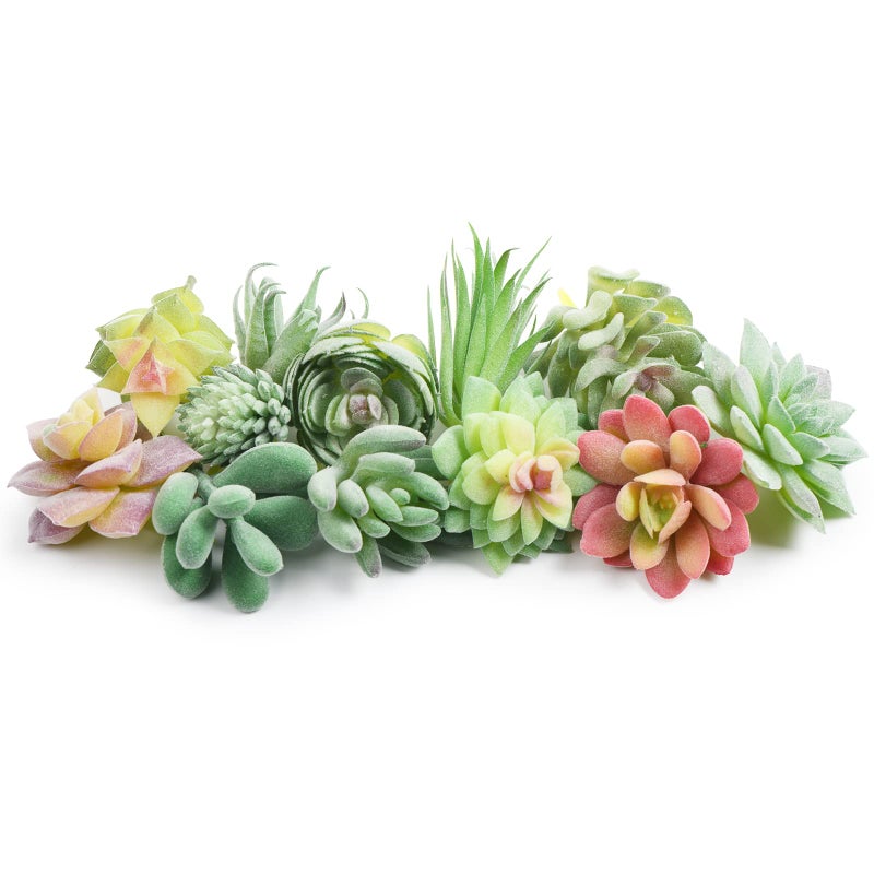 HappyHapi 12 Pcs Artificial Succulents Mini Fake Plants Unpotted Faux Succulent for Craft Small Plastic Succulents Assortment in Flocked Green Floral Decor for Party Cake Garden  Outdoor
