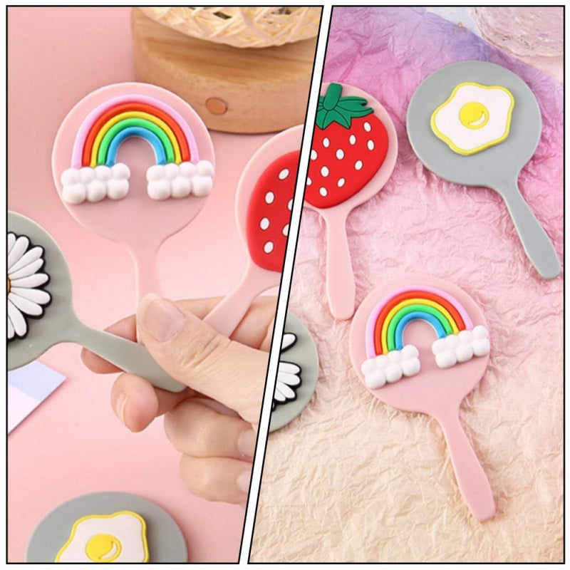 Portable Handheld Makeup Mirror Rainbow Cartoon Design Plastic Vanity Accessory for Travel - Image 5