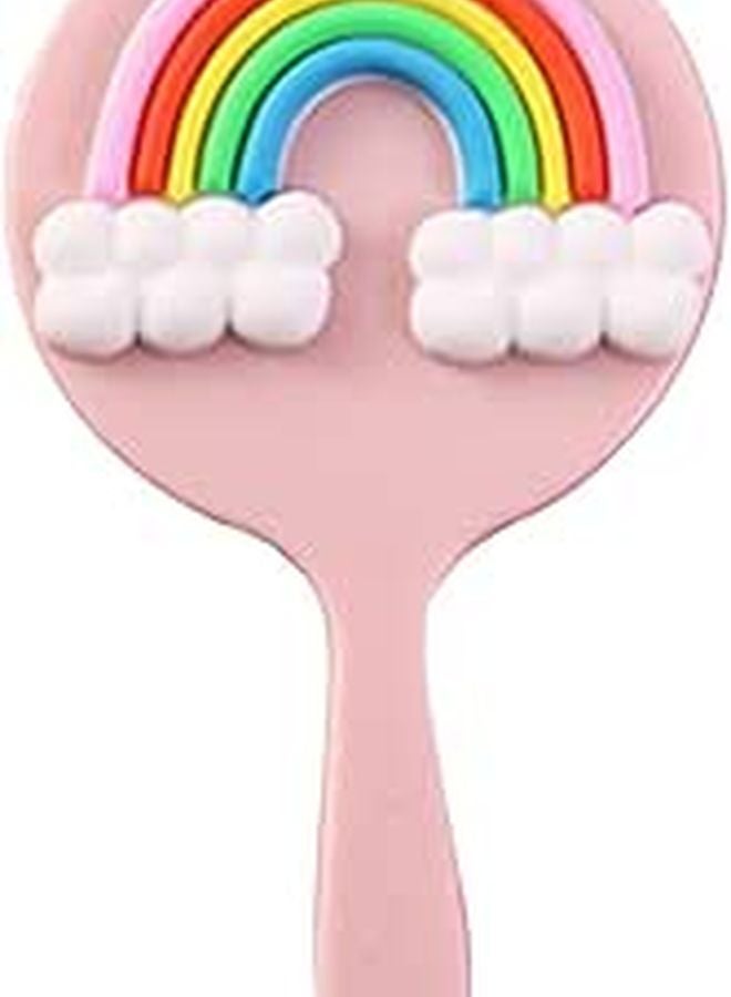 Portable Handheld Makeup Mirror Rainbow Cartoon Design Plastic Vanity Accessory for Travel - Image 1