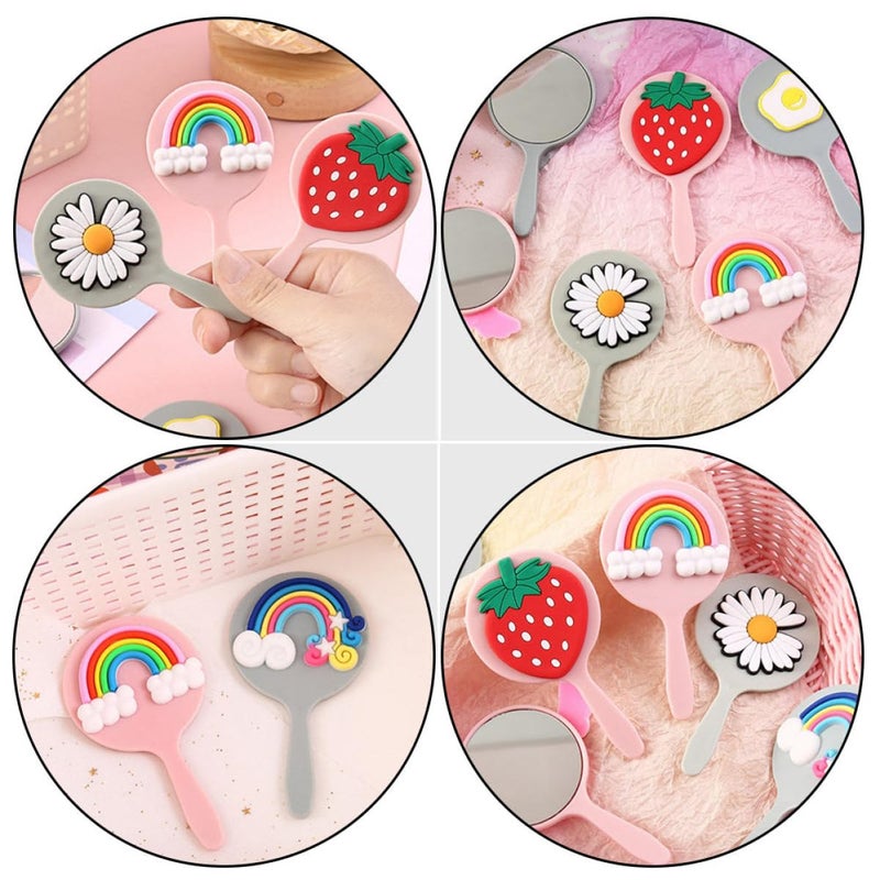 Portable Handheld Makeup Mirror Rainbow Cartoon Design Plastic Vanity Accessory for Travel - Image 4