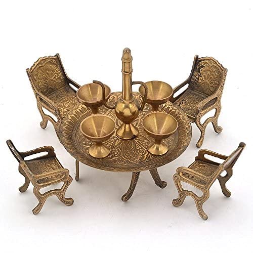 AIVIK Royal Dining Table Set Elegant and Unique Antique Design Brass Vintage Rajasthani Decorative Desk Accent Gift Showpiece Interior Decoration Item Home Decor Handicraft - Image 2