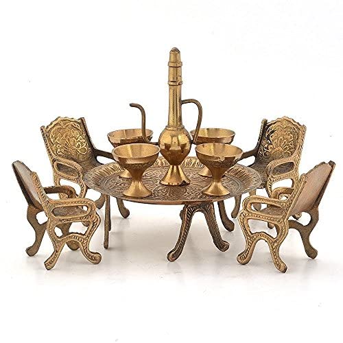 AIVIK Royal Dining Table Set Elegant and Unique Antique Design Brass Vintage Rajasthani Decorative Desk Accent Gift Showpiece Interior Decoration Item Home Decor Handicraft - Image 3