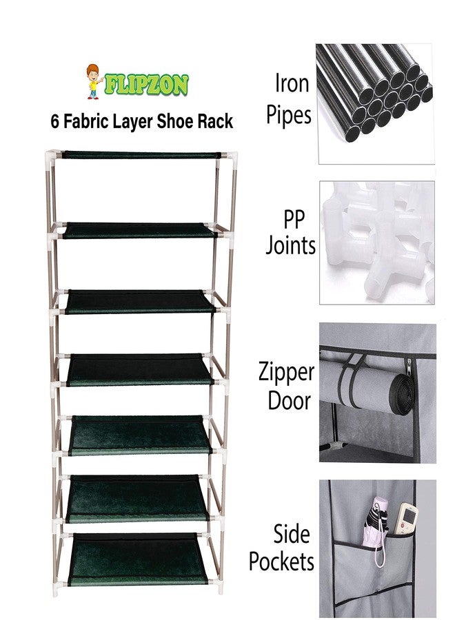 FLIPZON Premium 6-Tier Shoe Rack with Cover | Foldable Shoe Organizer Cabinet with Love Bird Design | Dustproof Fabric Shoe Stand for Home, Bedroom & Entryway | Space Saving Storage (Blue) - Image 4