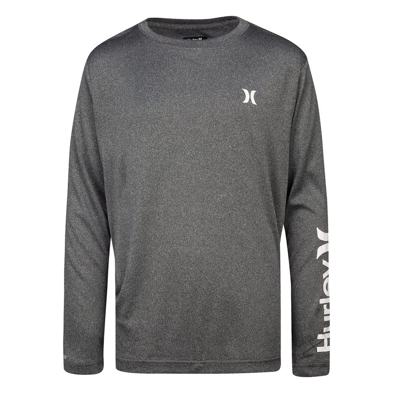 Hurley Boys' Long Sleeve Rash Guard Shirt, Black Heather, XL - Image 1