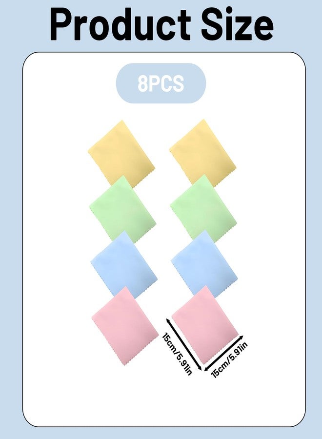 Chuppinz مجموعة من 8 قطع قماش لتنظيف النظارات، قماش تنظيف من الألياف الدقيقة لأجهزة الكمبيوتر المحمولة، منظف عدسات النظارات، مجموعة من 8 قطع بحواف مسننة صفراء وزرقاء ووردية وخضراء، 15 × 15 سم - Image 2