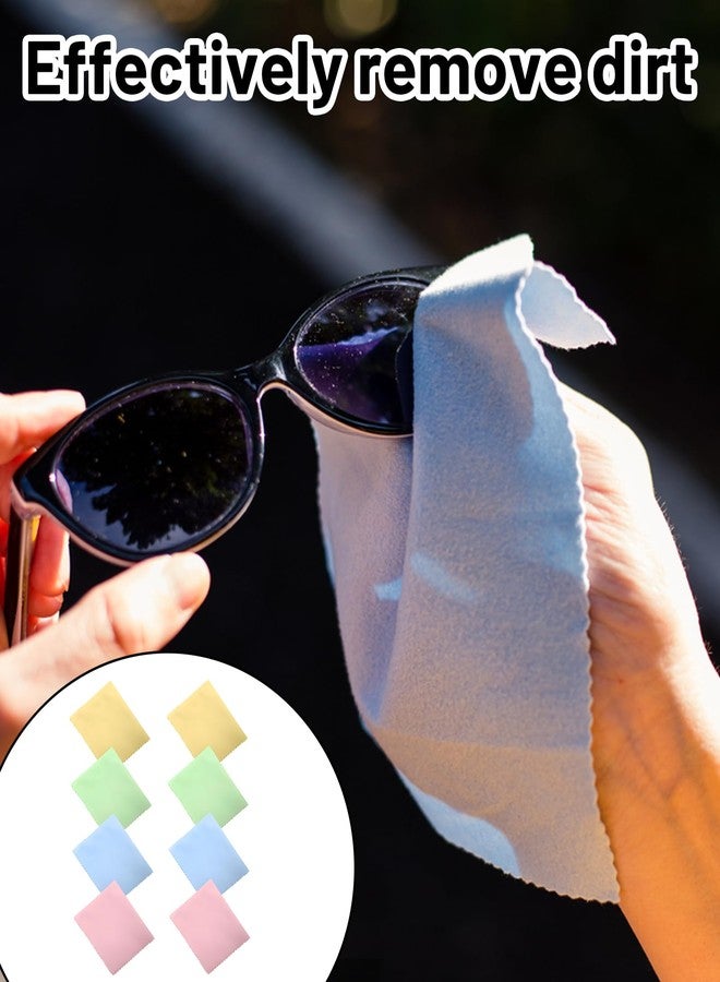 Chuppinz مجموعة من 8 قطع قماش لتنظيف النظارات، قماش تنظيف من الألياف الدقيقة لأجهزة الكمبيوتر المحمولة، منظف عدسات النظارات، مجموعة من 8 قطع بحواف مسننة صفراء وزرقاء ووردية وخضراء، 15 × 15 سم - Image 4