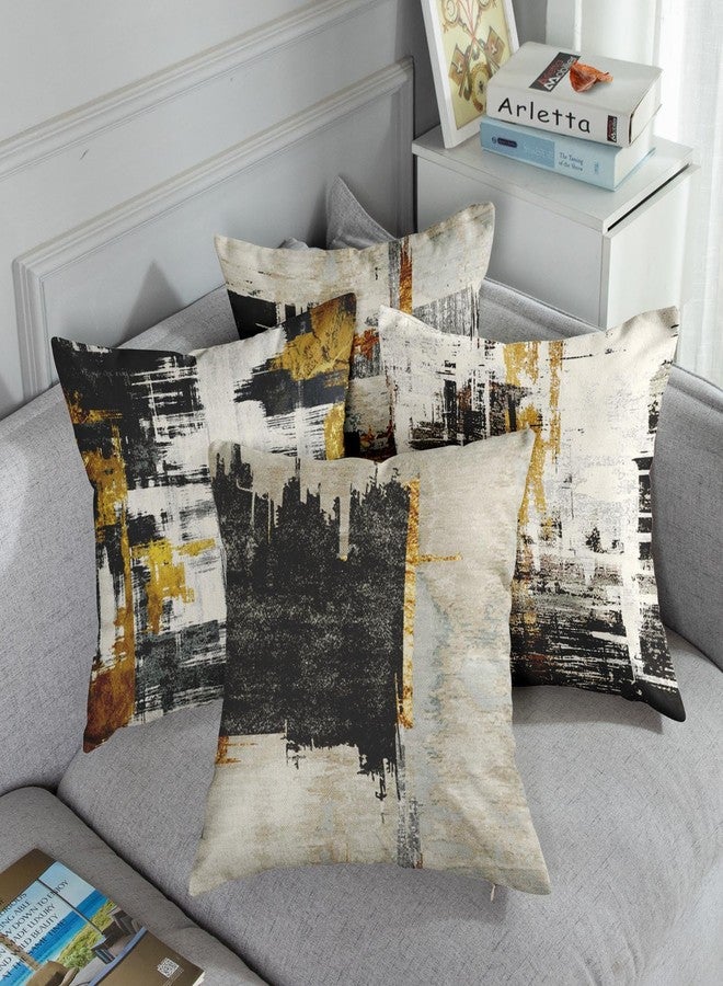 Sanwarm Throw Pillow Covers Home Decor Set of 4 Abstract Black Gold Painting Pillow Cases Decorative 18 x 18 Inches Outdoor Cushion Couch Sofa Pillowcases - Image 5