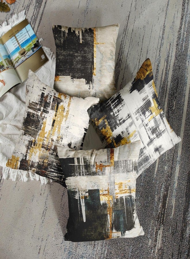 Sanwarm Throw Pillow Covers Home Decor Set of 4 Abstract Black Gold Painting Pillow Cases Decorative 18 x 18 Inches Outdoor Cushion Couch Sofa Pillowcases - Image 2