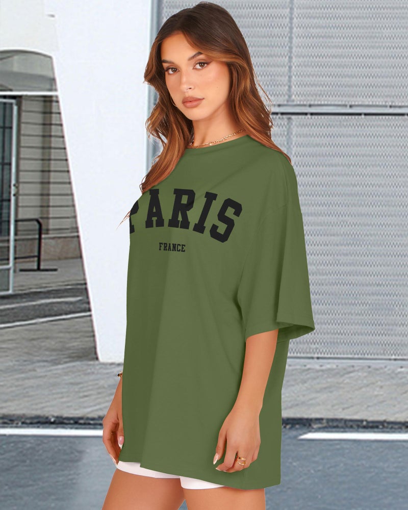 rosemia Oversized Tshirts for Women Summer Short Sleeve Round Neck Graphic Tee Shirt, Green Pairs, L - Image 5