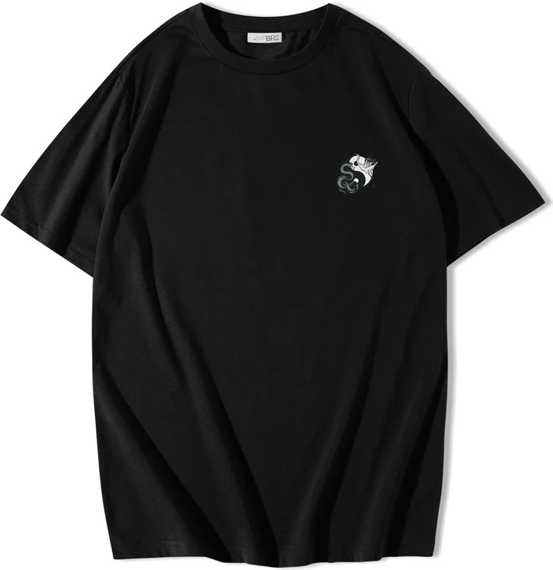 BRZ Collection Unisex Oversize Front and Back Printed Ying Yang Snake And Crane T-Shirt
