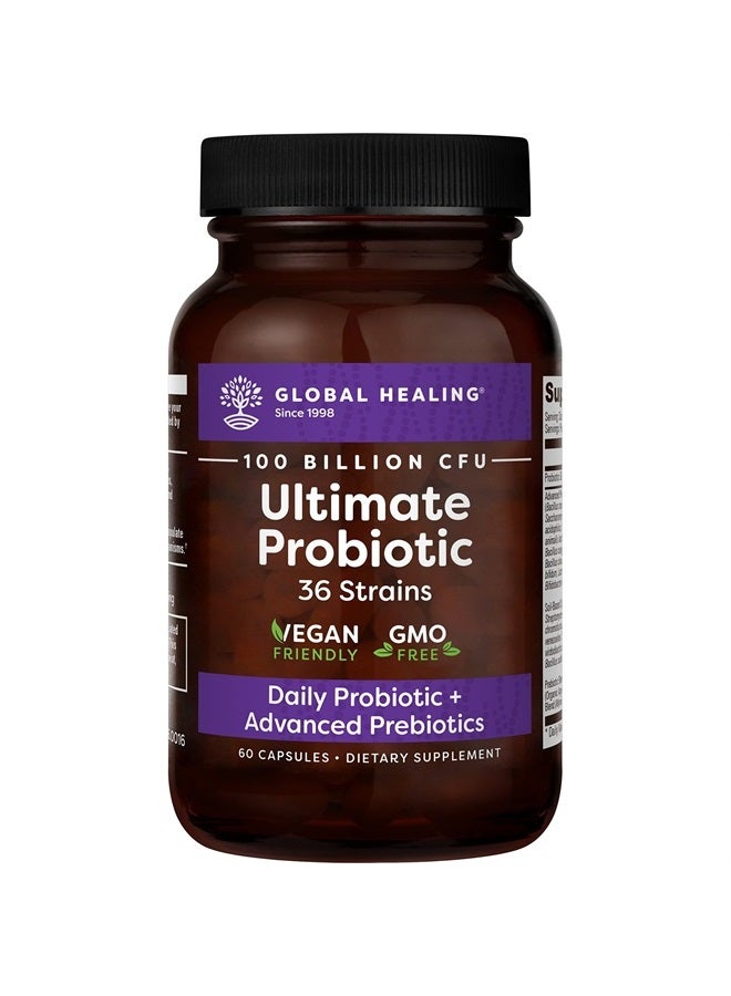 global healing center Ultimate Probiotic Blend Supplement (Floratrex) with Prebiotics for Healthy Digestion, Digestive Tract, & Immune System, Men & Women, 100 Billion CFU, 36 Strains (60 Capsules) - Image 1
