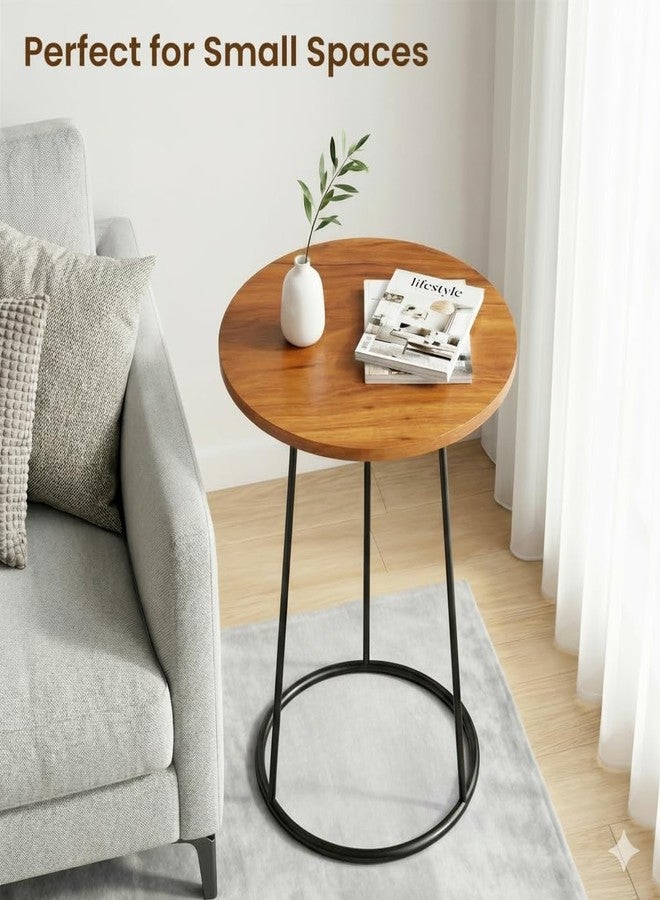 Manora Round End Table, Modern Industrial Side Table Nightstand, Small Wood Top Accent Table for Living Room, Couch, Bedroom, Black Metal Legs, Rustic Brown - Image 3