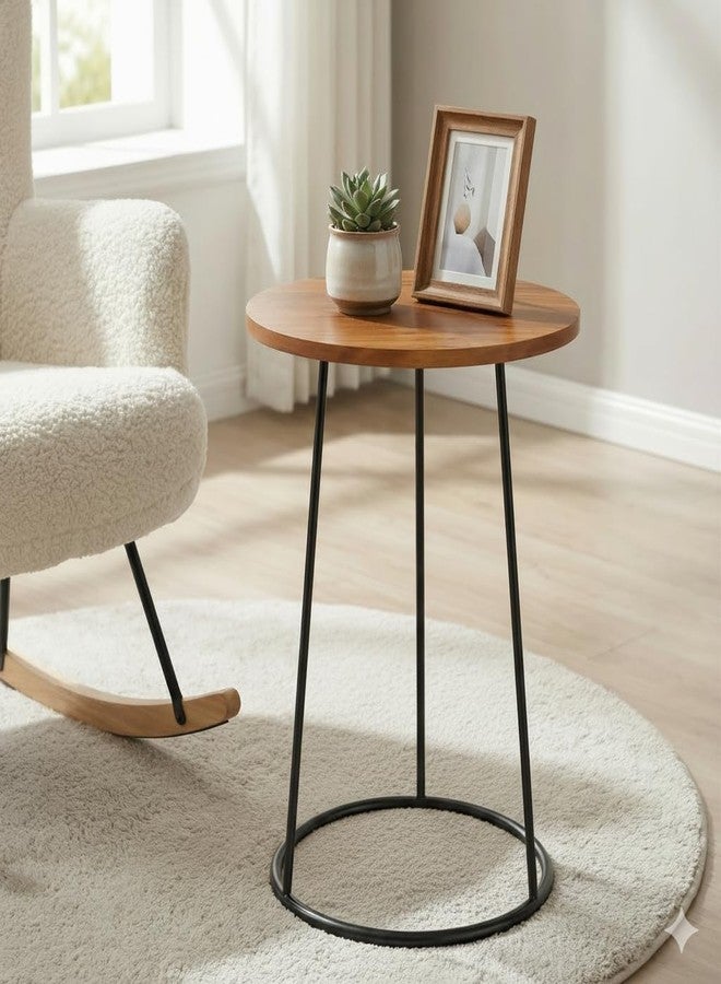 Manora Round End Table, Modern Industrial Side Table Nightstand, Small Wood Top Accent Table for Living Room, Couch, Bedroom, Black Metal Legs, Rustic Brown - Image 5