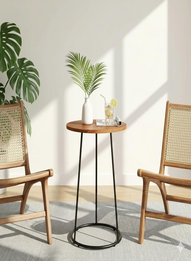 Manora Round End Table, Modern Industrial Side Table Nightstand, Small Wood Top Accent Table for Living Room, Couch, Bedroom, Black Metal Legs, Rustic Brown - Image 4