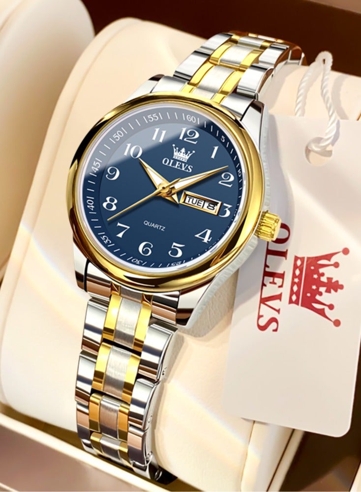 OLEVS Fashion Women's Quartz Watch Stainless Steel Water Resistant Analog Large Easy-to-Read Date Business Ladies Quartz Watch Gold Blue - Image 1