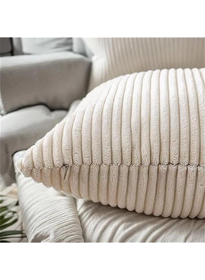Set of 2 18x18 Inch White Corduroy Throw Pillow Covers for Home Decoration - Image 3