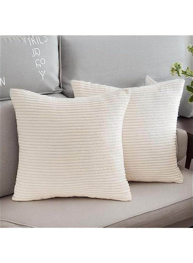 Set of 2 18x18 Inch White Corduroy Throw Pillow Covers for Home Decoration - Image 1