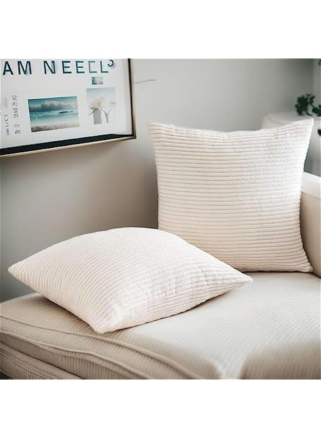 Set of 2 18x18 Inch White Corduroy Throw Pillow Covers for Home Decoration - Image 2