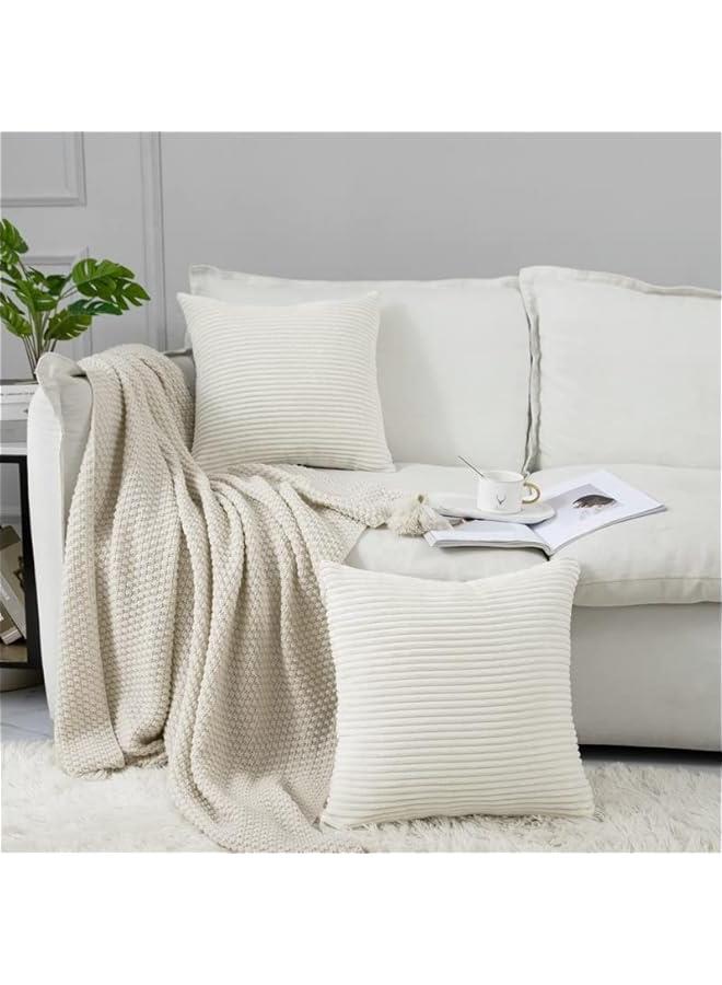 Set of 2 18x18 Inch White Corduroy Throw Pillow Covers for Home Decoration - Image 4