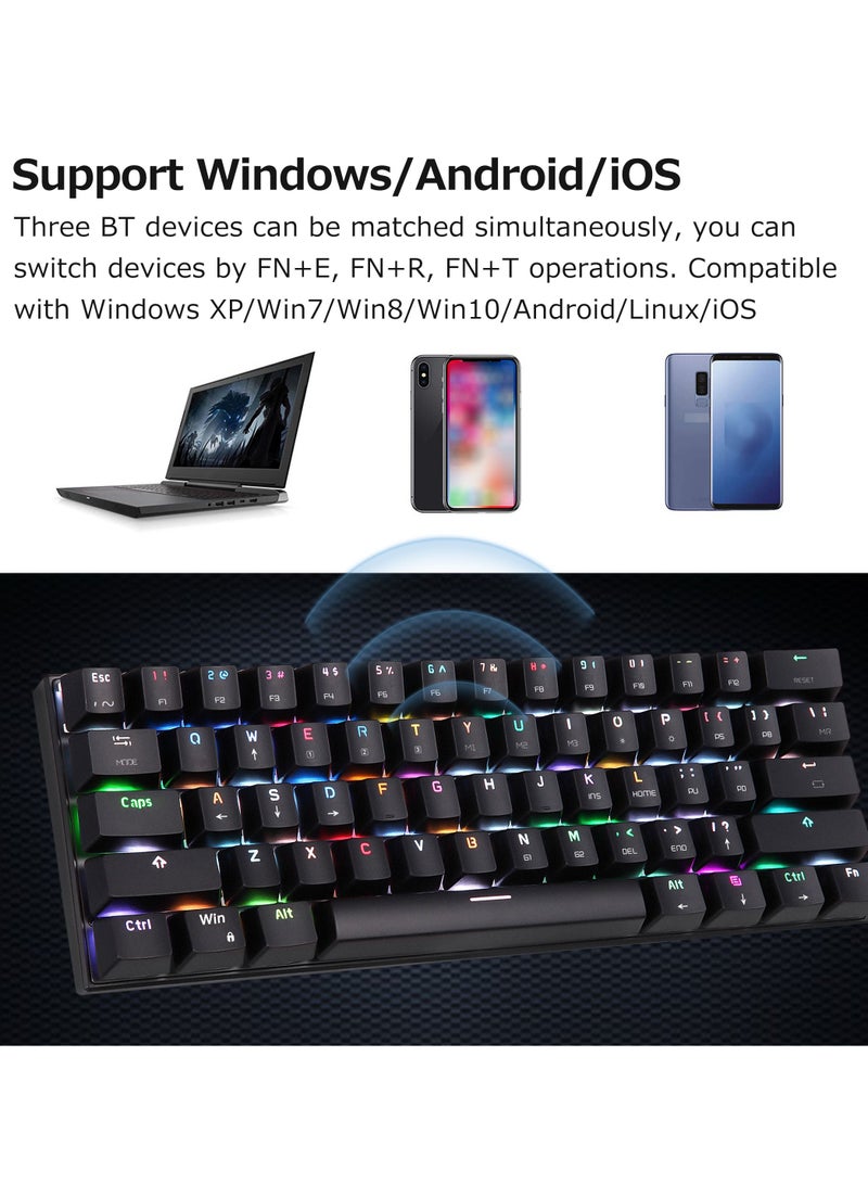 KKmoon CK62 BT3.0 Wired Mechanical Keyboard for Tablet Laptop Smartphone Black - Image 3
