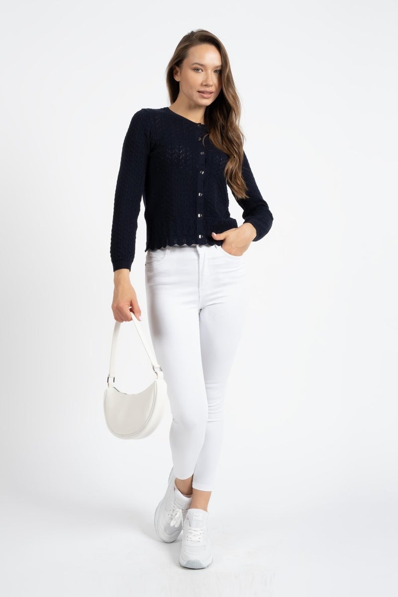 Rtd & Vld Rtd&vld Women's Virka Openwork Thin Knit Cardigan Navy Blue  - Image 1