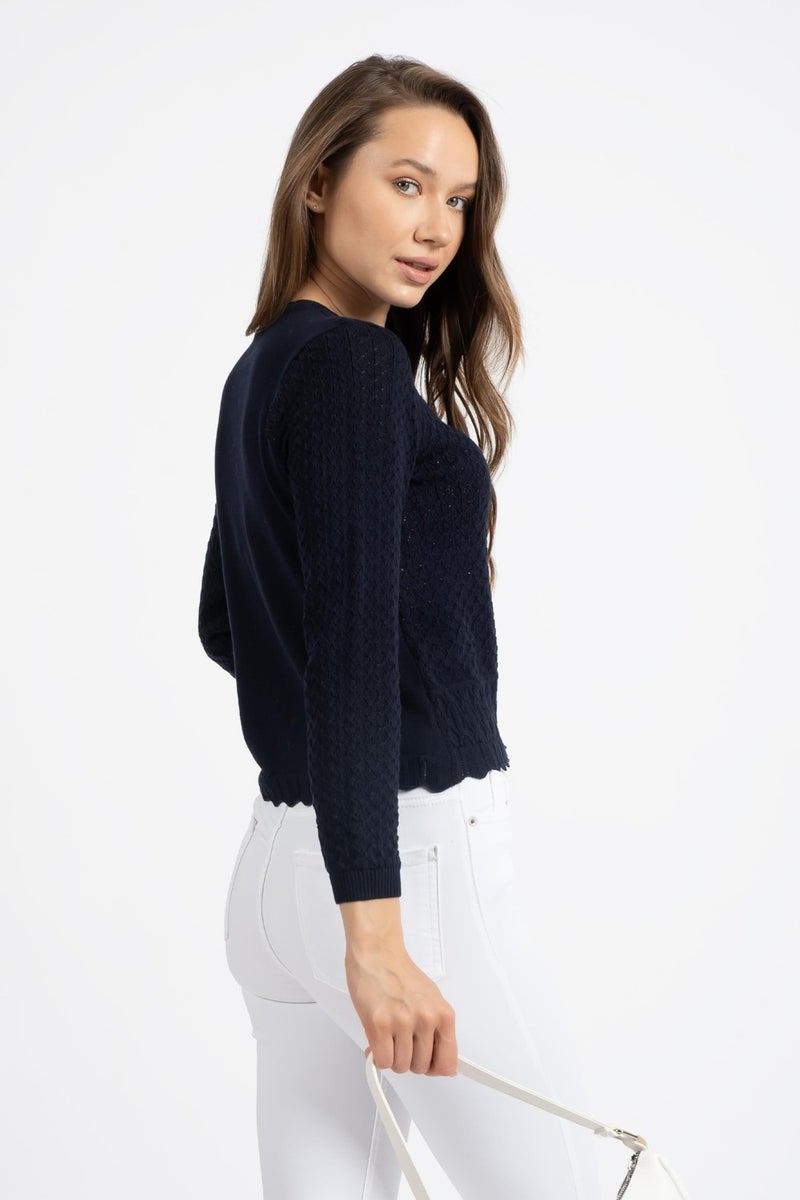 Rtd & Vld Rtd&vld Women's Virka Openwork Thin Knit Cardigan Navy Blue  - Image 4