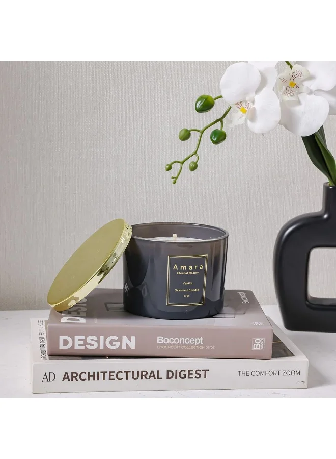 DANUBE HOME Amara Ombre Glass Wax Candle – Scented Decorative Candle In Elegant Gradient Jar For Home, Living Room, Bedroom, Spa, Gifting & Aromatherapy Relaxation Grey D11X8Cm