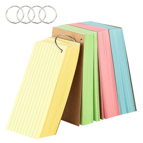 Goefun Colored 3x5 Index Cards with Rings, Goefun Ruled Flashcards 200Pcs, 4 Color Notecards for Studying, Vocabulary Cards, Recipes, Memos, Bookmark, Greetings - Image 1