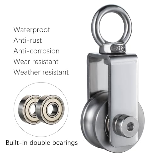 SHINICO Cable Pulley Wheel Stainless Steel, Bearing Inside, Silent and Smooth, Rope Pulley for Pulley System, 2 Pack - Image 4