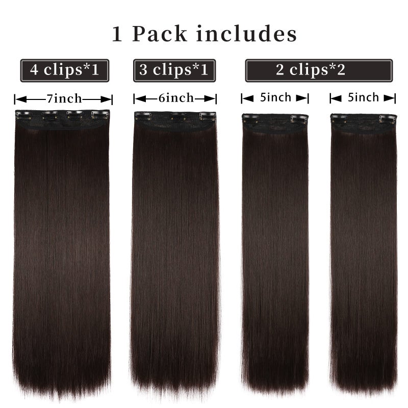 LEEONS 4PCS Clip in Hair Extensions Brown Black 20 Inch Long Wavy Synthetic Hair Extensions(4pcs, 20Inch, 4#) - Image 3