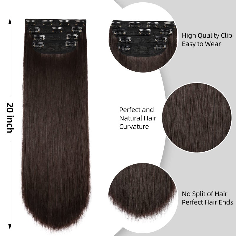 LEEONS 4PCS Clip in Hair Extensions Brown Black 20 Inch Long Wavy Synthetic Hair Extensions(4pcs, 20Inch, 4#) - Image 5