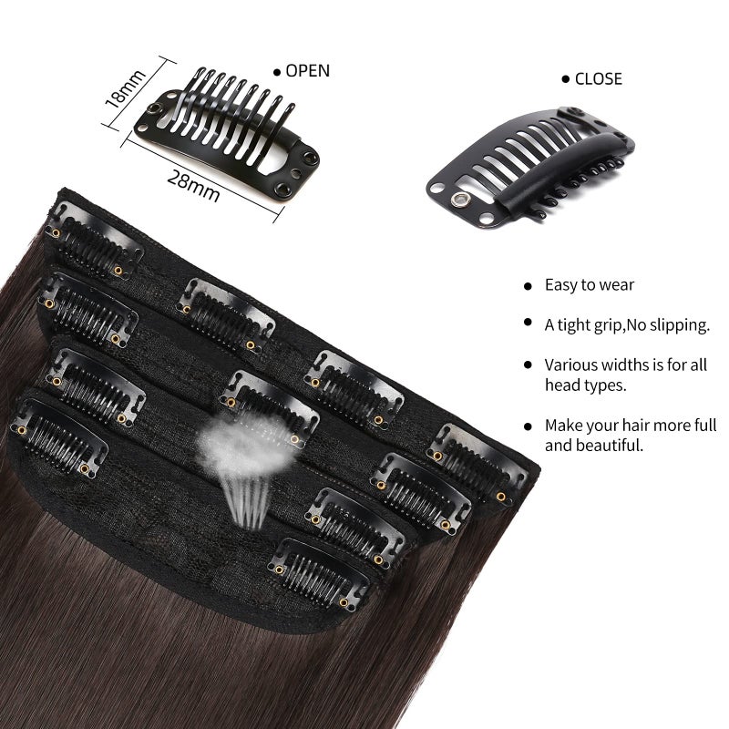 LEEONS 4PCS Clip in Hair Extensions Brown Black 20 Inch Long Wavy Synthetic Hair Extensions(4pcs, 20Inch, 4#) - Image 4