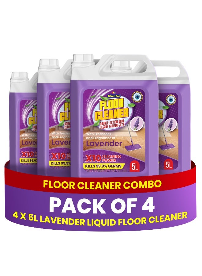 Silver Pot Disinfectant Floor Cleaner Liquid, Lavender 20 Litres – (4 x 5 Litres) Kills 99.9% Germs, Lavender Fresh Fragrance, Multi Surface Floor Cleaner for Home, Kitchen, Bathroom and office - Image 1