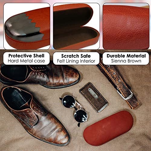 MyEyeglassCase - Men Sunglasses case in Premium Leather Like - Eyeglasses Case Hard Shell with Microfiber Pouch & Cloth Glasses Case - Medium to Large for Men and Women (AS87 Brown Z) - Image 3