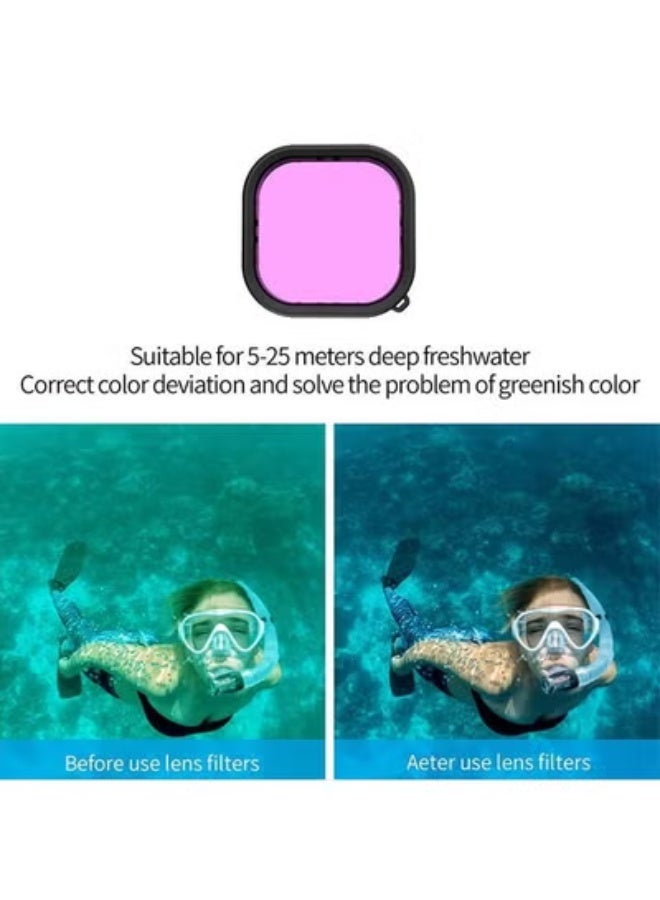 تيليسن حافظة TELESIN مقاومة للماء مع مرشح غوص مكون من 3 عبوات لـ GoPro Hero 12 Hero 11 Hero 10 Hero 9 باللون الأسود يدعم 60 مترًا / 196 قدمًا تحت الماء والغطس العميق مع فلتر أرجواني أحمر Go Pro - Image 5