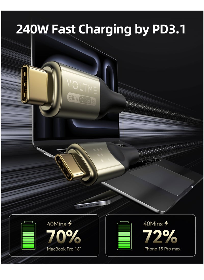 VOLTME 240W USB-C to USB-C High Speed ​​Cable 2m, USB-IF Certified - Supports 40Gbps data transfer, 8K/6K/5K@60Hz, 4K@144Hz video output - Braided Type-C cable with PD 3.1 fast charging, compatible with iPhone 16/15 series, MacBook Pro, Galaxy S25/24, iPad, displays, SSDs, docking stations and more (USB4 Thunderbolt 4 cable)  - Image 2