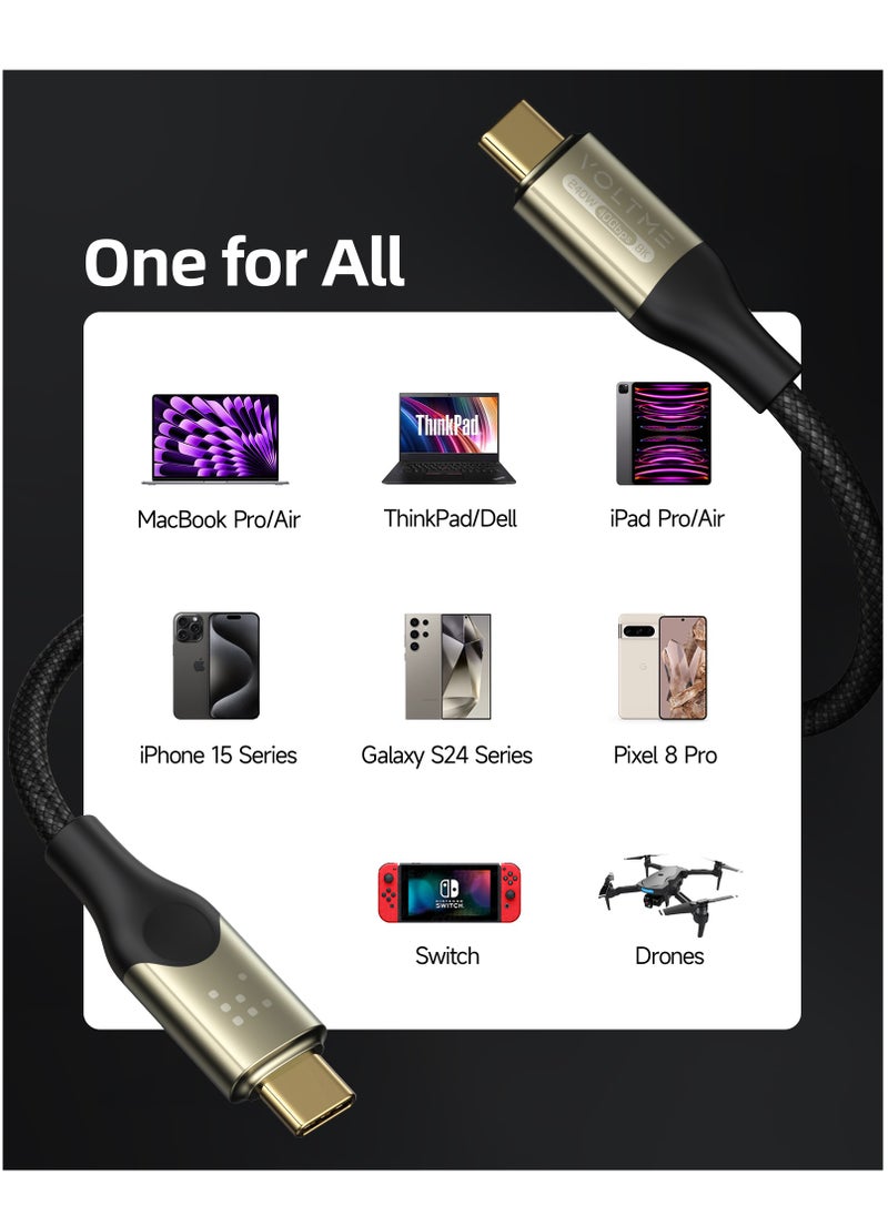 240W USB-C to USB-C High Speed ​​Cable 2m, USB-IF Certified - Supports 40Gbps data transfer, 8K/6K/5K@60Hz, 4K@144Hz video output - Braided Type-C cable with PD 3.1 fast charging, compatible with iPhone 16/15 series, MacBook Pro, Galaxy S25/24, iPad, displays, SSDs, docking stations and more (USB4 Thunderbolt 4 cable)