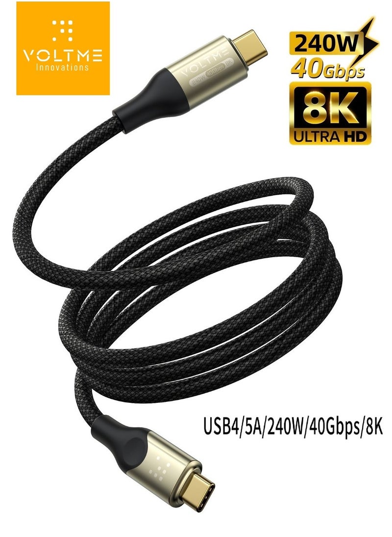 VOLTME 240W USB-C to USB-C High Speed ​​Cable 2m, USB-IF Certified - Supports 40Gbps data transfer, 8K/6K/5K@60Hz, 4K@144Hz video output - Braided Type-C cable with PD 3.1 fast charging, compatible with iPhone 16/15 series, MacBook Pro, Galaxy S25/24, iPad, displays, SSDs, docking stations and more (USB4 Thunderbolt 4 cable)  - Image 1
