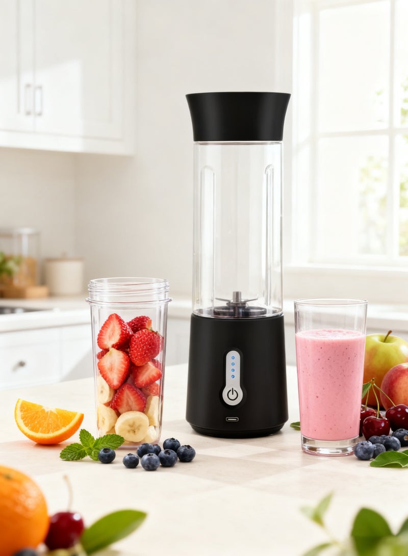 Bukela Portable Mini Rapid Blender 500ml Juicer Jug with Wireless Charging 6 Blades for Smoothies Milkshake Juice Baby Food for Sports, Outdoors, Travel - Cordless, BPA-Free (Black) - Image 2