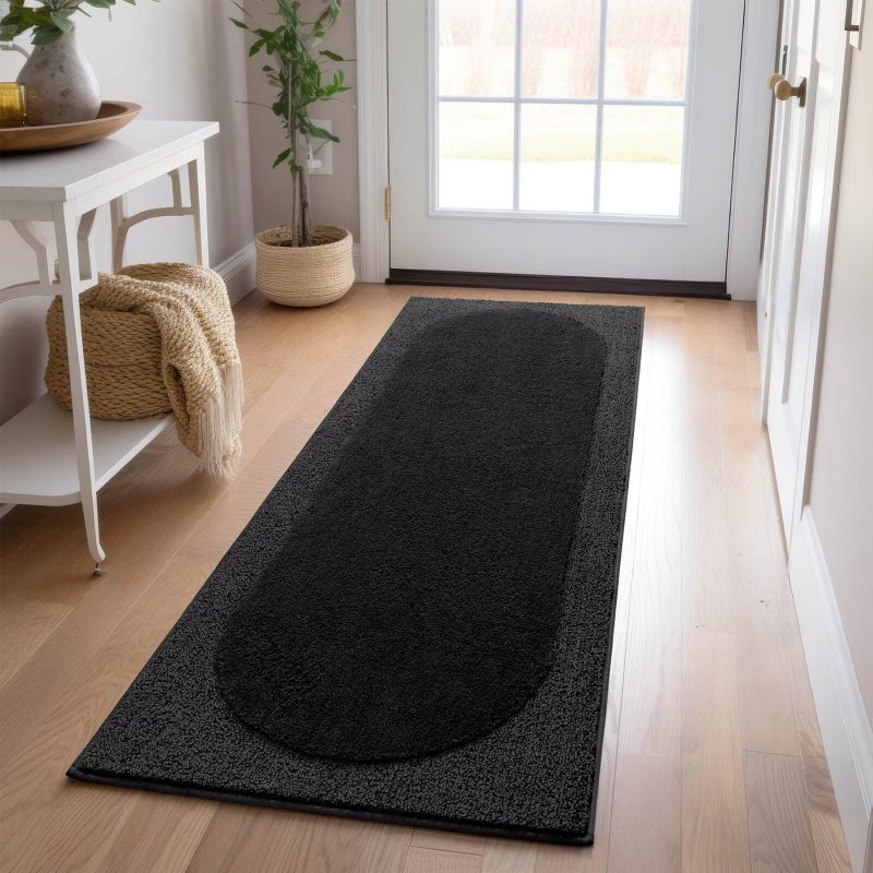DEXDE Bathroom Rugs 60x24, Extra Soft Absorbent Microfibe Long Bath Rugs, Non Slip Quick Dry Machine Washable Bath Mats Runner for Bathroom Floor Shower, Black - Image 1
