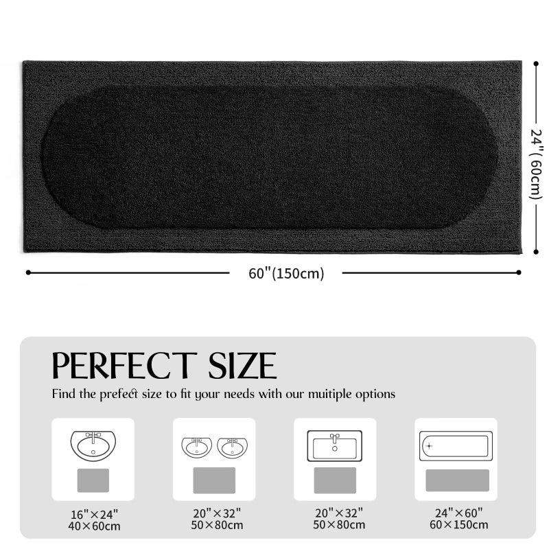 DEXDE Bathroom Rugs 60x24, Extra Soft Absorbent Microfibe Long Bath Rugs, Non Slip Quick Dry Machine Washable Bath Mats Runner for Bathroom Floor Shower, Black - Image 2