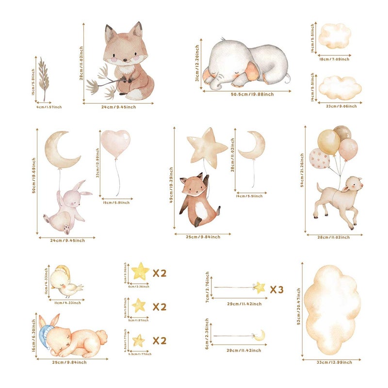 funlife Fabric Large Rainbow Wall Decals Peel and Stick, Animals Elephant Star Clouds Stickers Precut Vibrant Watercolor Rainbow Wall Decals for Girls Bedroom Kids Nursery Room Playroom - Image 3