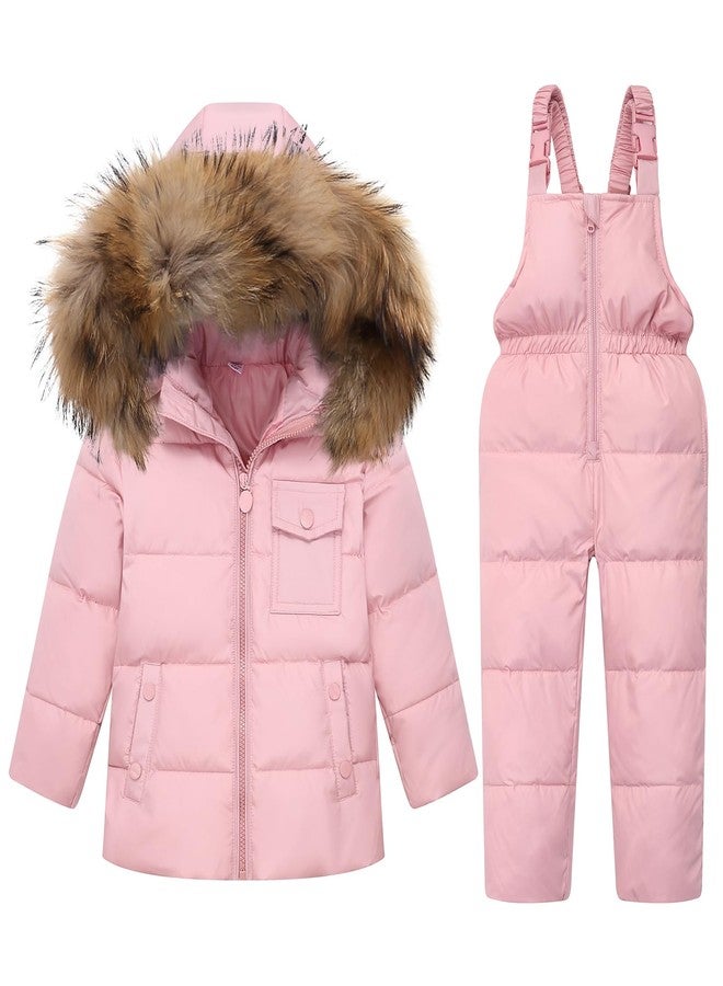 JiAmy Kids Winter Puffer Jacket and Snow Pants Girls 2-Piece Snowsuit Ultralight Skisuit Set, Pink 18-24 Months - Image 1
